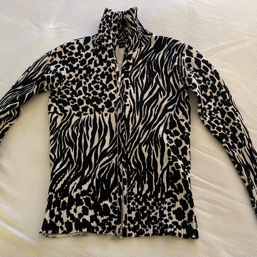 Boston Proper Zip Front Zebra Block Print Sweater… - image 4